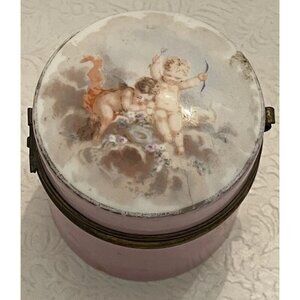 Victorian Trinket Box Cherub Porcelain Hinged Pink